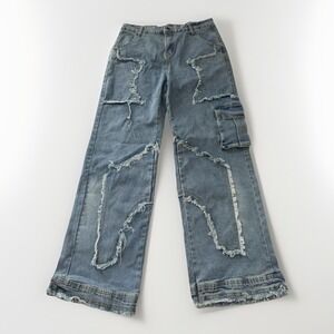 Women's Unbranded Cargo Star Patchwork Jeans Size XL Loose Fit Distressed